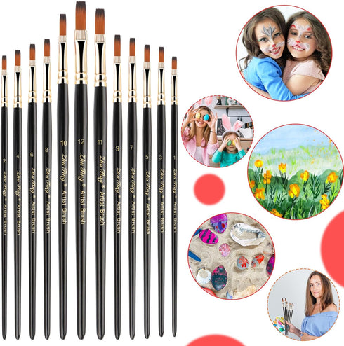 12 Pcs Filbert Paint Brushes Soft Artist Brushes Flat Nylon Bristles Painting Brushes with Wood Handle Paint Brush Set for Acrylic Oil Watercolor ...