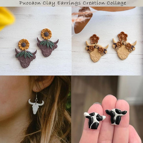 Puocaon Highland Cow Clay Cutters - 4 Pcs Clay Cutters for Polymer Clay Jewelry Making, Original Polymer Clay Jewelry Cutters, Animal Clay Earring...
