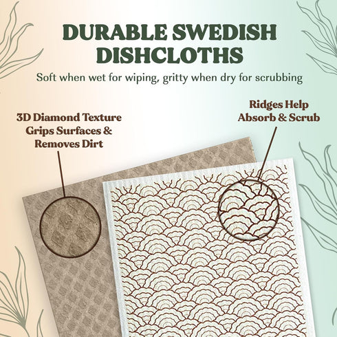 FEBU Swedish Dishcloths for Kitchen | 5 Pack Sunset Reusable Paper Towels Washable | Swedish Dish Towels | Non-Scratch Cellulose Sponge Cloths | N...