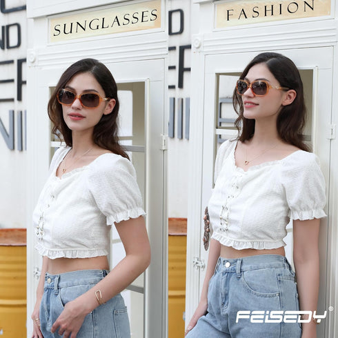 FEISEDY Vintage Square Polarized Sunglasses for Women UV400 Travel Driving Fashion Arcuate Sunglasses B2526...