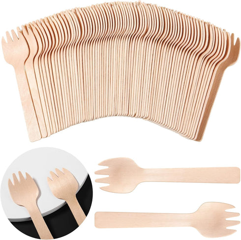 200 Pieces Wooden Forks Forks Disposable Mini Forks Small Sporks Bulk Appetizer Forks Cutlery Mini Utensils Cake Fork for Carnival Birthday Party ...