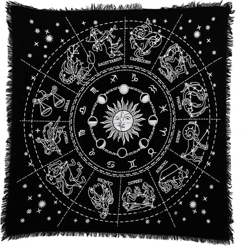 Indian Consigners Altar Cloth Zodiac Witchcraft Alter Tarot Spread Top Cloth Wiccan Square Spiritual 36 by 36 Sacred Cloth Galaxy (Zodiac Silver)...