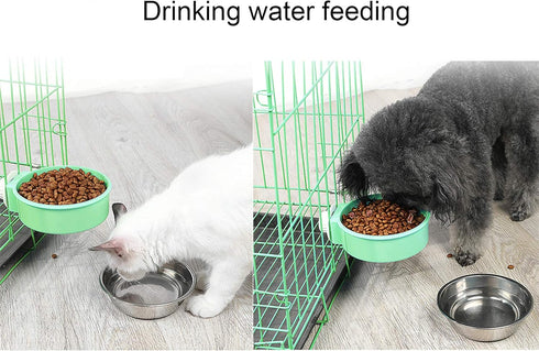 2 Pack Green Crate Dog Bowl, Stainless Steel & Plastic Bowl, Hanging Food & Water Feeder, 5 inch Diameter, 150g Capacity...