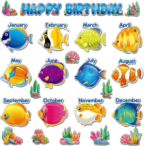 Under The Sea Birthday Bulletin Board Set Ocean Theme Classroom Decorations Sea Animals Tropical Fish Paper Cutouts Wall Decor for Back to School ...
