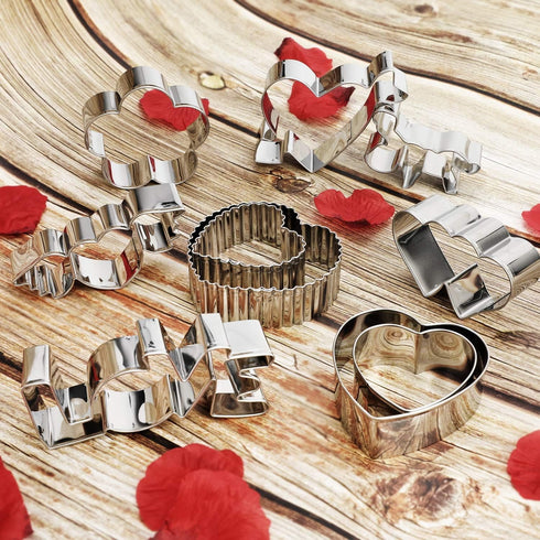 HOWAF 10pcs Valentine's Day Shapes Cookie Cutters Set for Kids Adult, Wedding Stainless Steel Biscuit Cookie Cutters Tools for Bridal Shower Anniv...