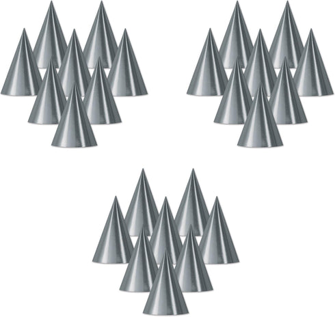 Beistle 24-Piece Cone Hats in Silver, Classic Elegant Party Supplies for Birthdays, Anniversaries, Award Nights, 6.75"...