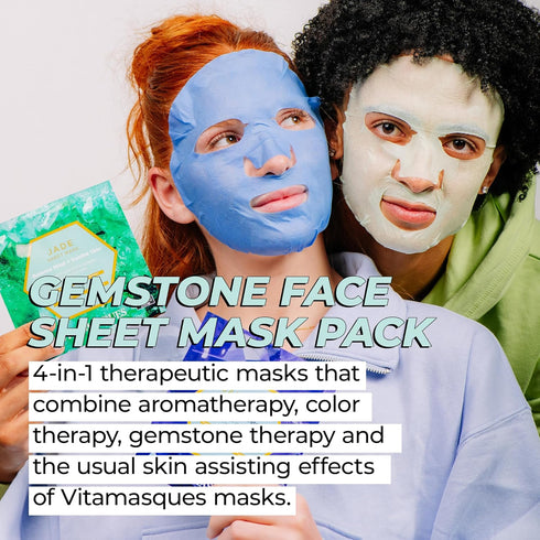 Vitamasques Gemstone Face Sheet Mask Kit, 4-Pack - Sapphire, Jade, Citrine, Ruby Korean Sheet Masks - Therapeutic Masks for Mental and Physical We...
