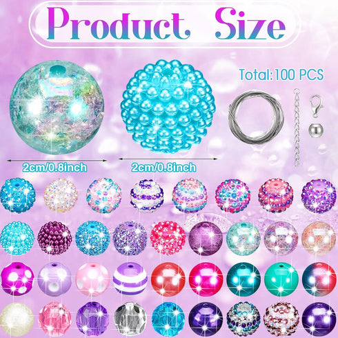 100 Pcs Colorful Chunky Bubblegum Beads 20mm Round Chunk Beads Plastic Rhinestone Large Beads for Pen Jewelry Chain Making Bag Craft Spacer Suppli...