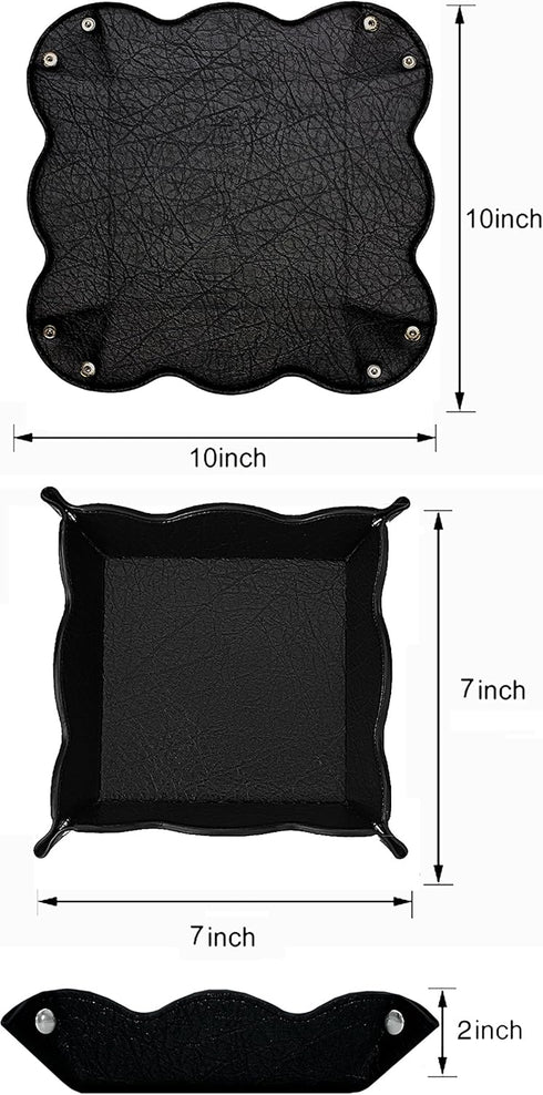 Leather Storage Tray,Phone Watch Jewelry Coin Organizer,Dresser Valet Tray for Men(Black)...