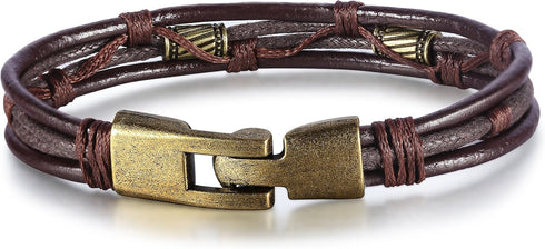 Jstyle Mens Vintage Leather Wrist Band Brown Rope Bracelet Bangle...