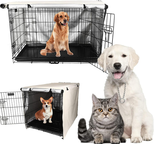 Double Door Dog Crate Cover Wire Dog Cage Cover Waterproof Durable Lightweight 420D Polyester Pet Kennel Cover Indoor Outdoor Protection Cage Cove...