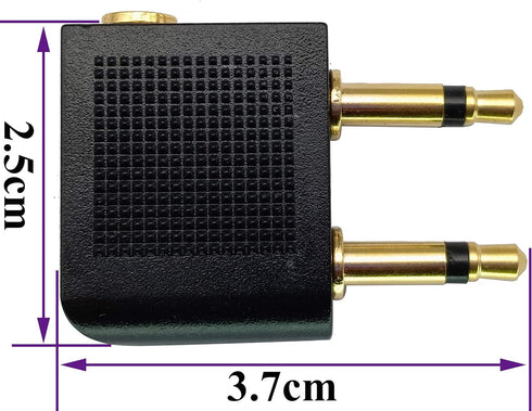 Dual 3.5mm (1/8") Male to 3.5mm Female AUX Audio Jack Adapter Converter for Using Headphone on Airplane Airline Flight (2 Pack)...