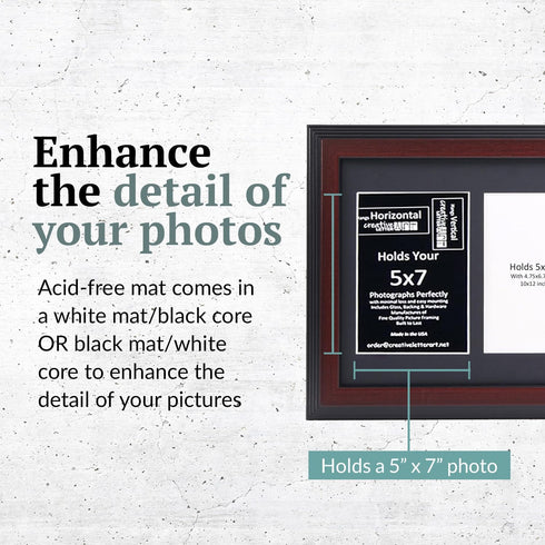 Creative Picture Frames 2 Opening Mahogany Picture Frame With Glass To Hold 5 By 7 Inch Photographs Including 10X12-Inch Black Mat Collage...