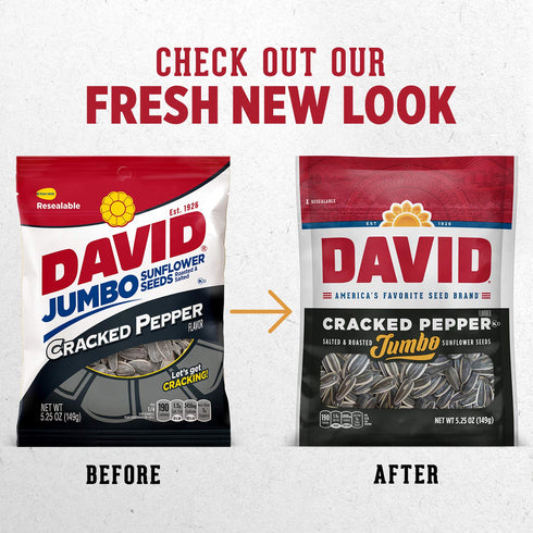 DAVID Roasted and Salted Jumbo Sunflower Seeds, Cracked Pepper Flavor, 5.25oz....