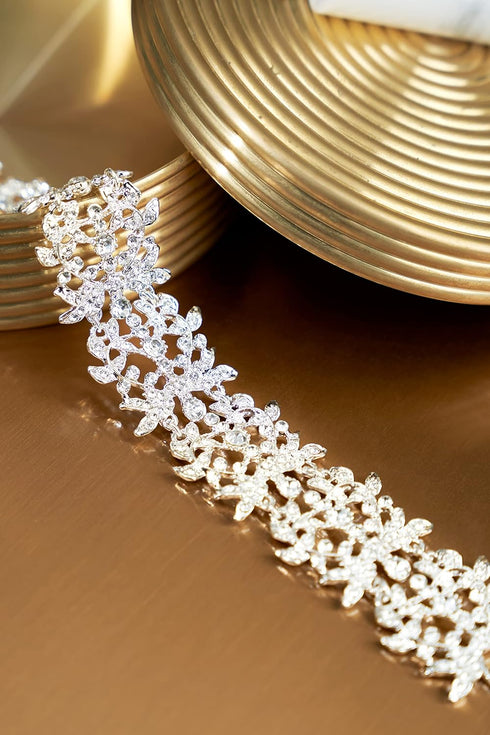 BABEYOND Bridal Headpiece Handmade Wedding Hair Vine Bead Crystal Floral Leaf Headband with Lace Band...