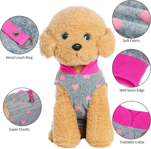 1 Piece of Grey Dog Heart Sweater with Leash Ring Soft Fleece Vest Dog Pullover Warm Jacket Pet Dog Clothes Winter Dog Outfits for Small Puppy Cat...