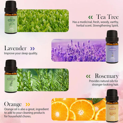 8 Pack Organic Aromatherapy Essential Oil Set, Pure Essential Oil Kit for Diffusers for Home, Peppermint, Lavender, Eucalyptus, Tea Tree,Rose, Ros...