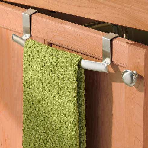 iDesign Axis Curved Over-the-Cabinet Kitchen Bar Holder for Dish and Hand Towels, Pot Holders, 9.75" x 2.75" x 2.5" - Brushed Stainless Steel...