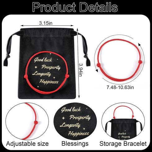 3 Pcs Kabbalah Red String Bracelet Handmade Red Cord Bracelet Adjustable String Amulet with 3 Pcs Velvet Jewelry Bags for Women Men for Protection...