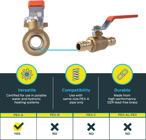 SharkBite 1/2 Inch Expansion Ball Valve for PEX-A Pipe, Brass Plumbing Fittings for PEX A Tubing, UAB22461LFA...