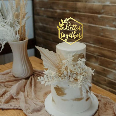 Better Together Cake Topper Hexagon Geometric Wooden Wedding Engagement Party Decoration Happy Birthday Anniversary Gold Silver Brown Natural Wood...