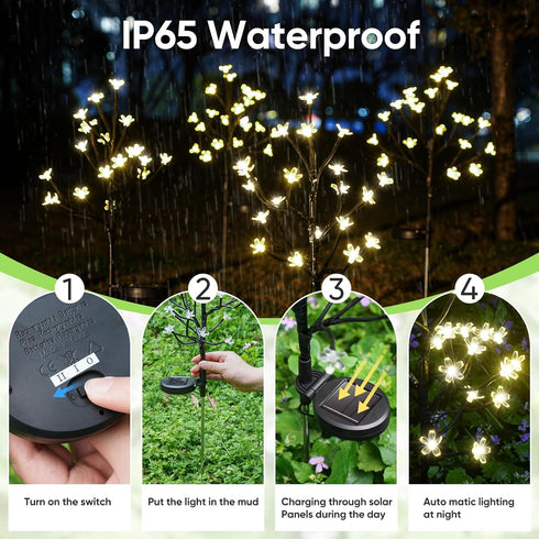 Solar Flowers Lights Garden Decor, Solar Garden Lights Outdoor Decorative,2Pack 40LED Solar Lights Outdoor Garden Waterproof Fairy Lights for Outs...