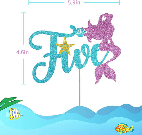 Dalaber Mermaid Five Cake Topper, Happy 5th Birthday Cake Decor, I'm Five Sign, Little Mermaid Birthday Party Decoration Supplies, Daughter of the...