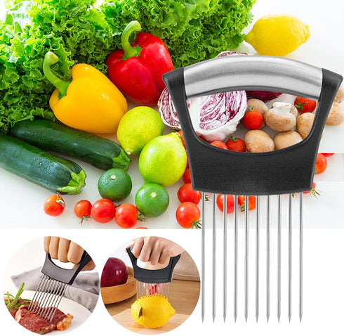 Onion Holder for Slicing, Lemon Slicer Onion Cutter for Slicing, Vegetable Cutter for Potato and Tomato, Avocados, Eggs, Food Slicer Assistant Too...