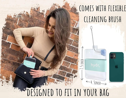 | 15oz Flat Water Bottle For Purse & Flexible Cleaning Brush | BPA Free Square Water Bottle | Leak/Drop Proof Slim Water Bottles For Travel, small...