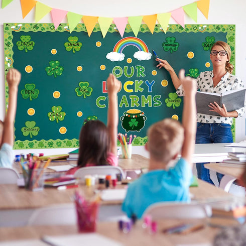 St. Patrick Shamrock Bulletin Board - 121P St. Patrick's Day Shamrock Bulletin Board Classroom Decor Our Lucky Charms Clover Gold Rainbow Stockpot...