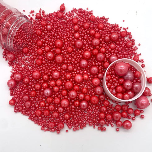 Weraru Edible Red Pearl Sugar Sprinkles Candy Mixing Size Baking Edible Cake Decorations Cupcake Toppers Cookie Decorating Celebrations Wedding Sh...