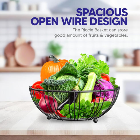 RICCLE Countertop Fruit Bowl For Kitchen - Wire Fruit Basket Holder - Sturdy and Modern Metal Wire Tabletop Holder For Fruits, Produce, Vegetables...