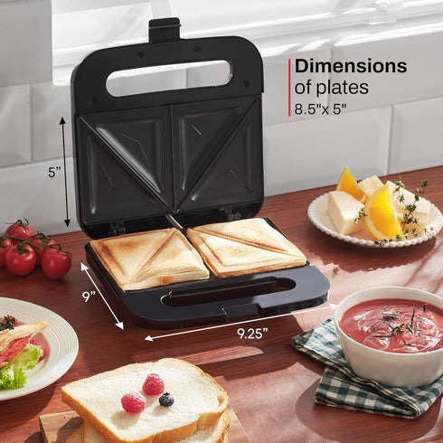 Elite Gourmet ESM2207SS# Stainless Steel Sandwich Panini Maker Grilled Cheese Machine Tuna Melt Omelets Non-stick Cooking Surface, 2 Slice, 750 Wa...