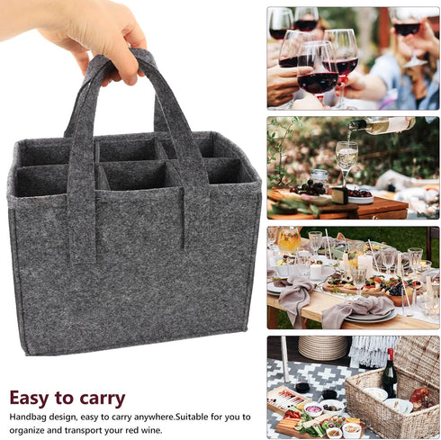 6 Bottle Wine Carrier Tote Reusable Grocery Bags for Travel Camping Picnic Wine Lover Vacation Picnic Dinner Party Storage Organizers Grey...