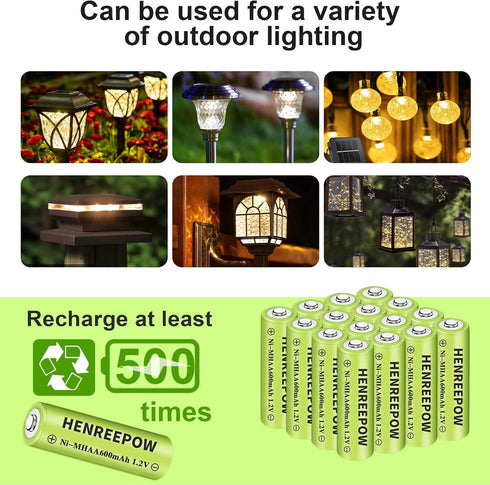 Henreepow Ni-MH Rechargeable AA Battery, AA 1.2v Rechargeable Battery High-Capacity and Long-Lasting Battery Mainly Used for Garden Landscaping Ou...