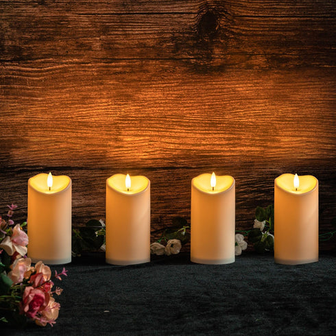 Amagic Outdoor Waterproof Flameless Candles, Flickering LED Candles, Battery Operated Candles with Remote and Timers, Ivory Plastic, 3” x 6” Set o...