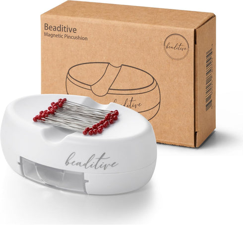 Beaditive Magnetic Pin Cushion with Drawer - Strong Magnet Pin Holder Cushions for Sewing - 50 Glass Head Quilting Pins Included - Chic Pincushion...