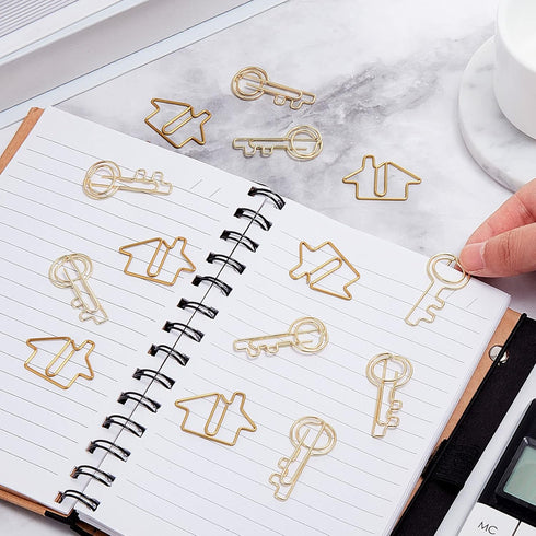 102 Pack Clips Office Supplies 50 Pcs House Shaped Paper Clips 50 Pcs Key Shaped Wire Paper Clip with 2 Pcs Clear Storage Box for Agent Office Hom...