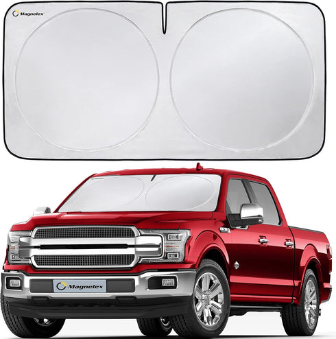 Magnelex Car Windshield Sun Shade with Storage Pouch. Reflective 240T Material Car Sun Visor with Mirror Cut-Out for Car Truck Van or SUV. Foldabl...
