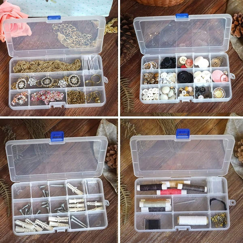 Qualsen 4 Pack Plastic Compartment Box with Adjustable Dividers Craft Tackle Organizer Storage Containers Box 15 Grid (4 Colors)...
