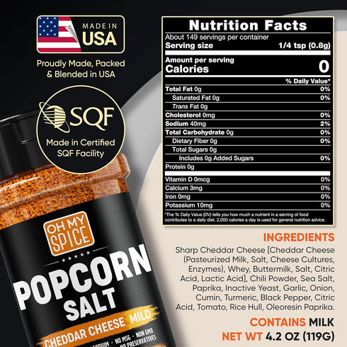 Popcorn Seasoning Cheddar Cheese Powder Mix - Gluten Free & Low Sodium Mild Nacho Cheese Powder Flavor Popcorn Flavoring Seasoning. Movie Theater ...