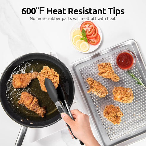 600ºF Heat Resistant Kitchen Tongs: U-Taste 9 inch Silicone Cooking Tong with Firm Sealed Non Stick Rubber Tips & Silicon Coated 18/8 Stainless St...