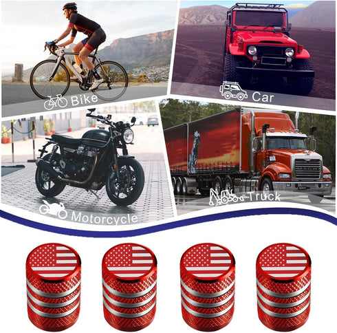 Red Valve Stem Covers American Flag Valve Stem Cap for Car Tires with Plastic Liner Tire Valve Caps, Corrosion Resistant, Leak-Proof, Universal fo...