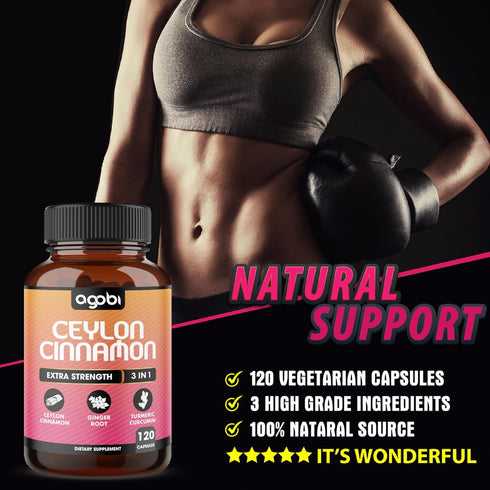 Ceylon Cinnamon Capsules - Combined with Ginger Root and Turmeric Curcumin Supplement - 120 Vegan Capsules...