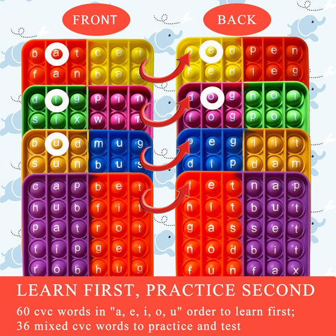 Word Pops CVC Word Games, Sight Words Fidgety Board Phonics Reading Spelling, Kindergarten Learning Activity, Montessori Sensory Educational Toy f...