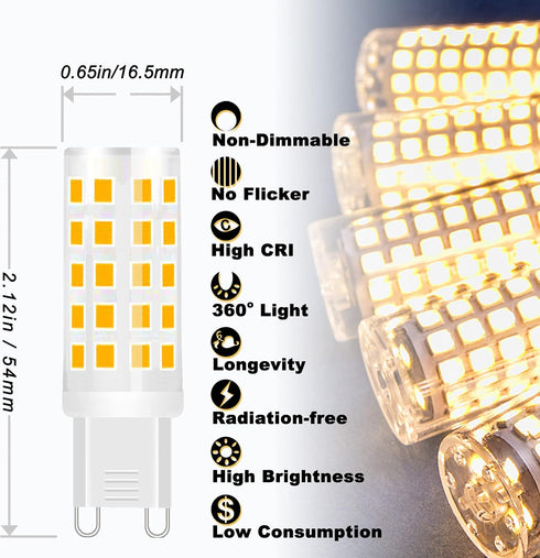 ALIDE G9 Led Bulbs 5W Replace 50 Watt-60 Watt Halogen Equivalent,2700K Soft Warm White, AC120V T4 G9 Bi-pin Led Bulbs for Chandelier Lighting,550L...