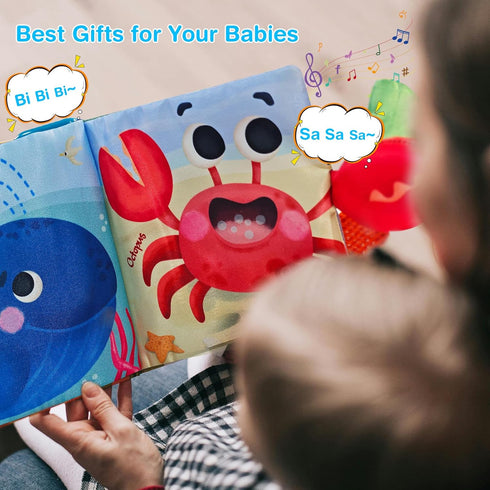 Baby Books Toys 6-12 Months - Baby Musical Toys Newborn Montessori Toys for Babies - Soft 3D Activity Cloth Tummy Time Book - Infant Early Develop...