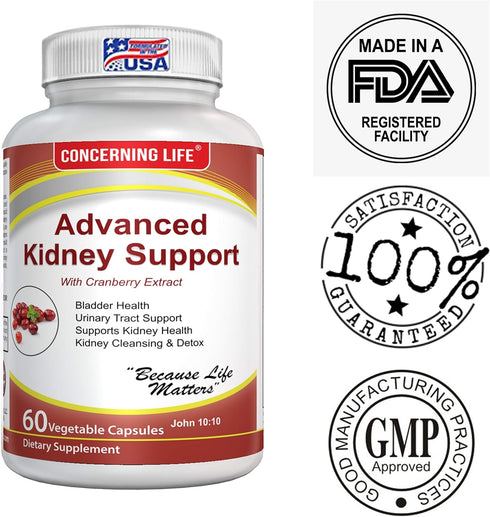 CONCERNING LIFE Kidney Cleanse UTI Support Supplement - Kidney Support Formula Detox - Cranberry Extract, Stinging Nettle Root Helps Healthy Kidne...