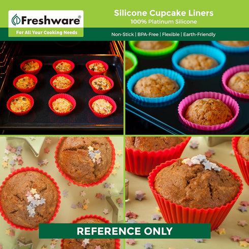 Freshware Cupcake Liners, Pack of 12 Silicone Muffin Cups, 3.8 Inch Silicone Baking Cups, Reusable & Non-stick Silicone Cupcake Liners for Party H...