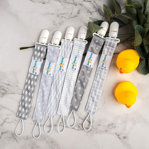 Babygoal Neutral Grey Pacifier Clips, 6 Pack Binky Paci Holder Clip and Leash for Babies Boys and Girls Fits for Most Pacifier, Binkie Styles & Ba...